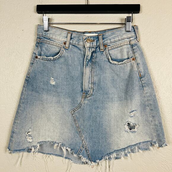 Zara Chewed Edge Denim Skirt Jean Blue Light Wash - S - Picture 2 of 5